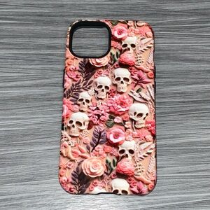 iPhone 14 - Pink Floral Skull iPhone Case  - Protective Decorative Cover
